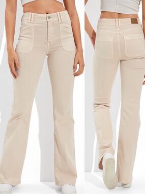AE Super High-Waisted Flare Jean with Stretch Size 10 Short Beige